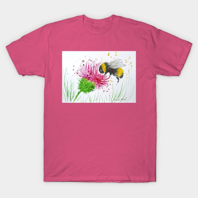 Bumble bee and Thistle T-Shirt by Casimirasquirkyart